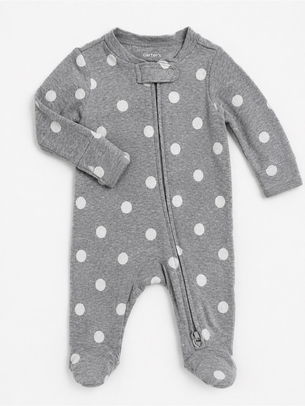Gray Polka Dot Footed One-Piece